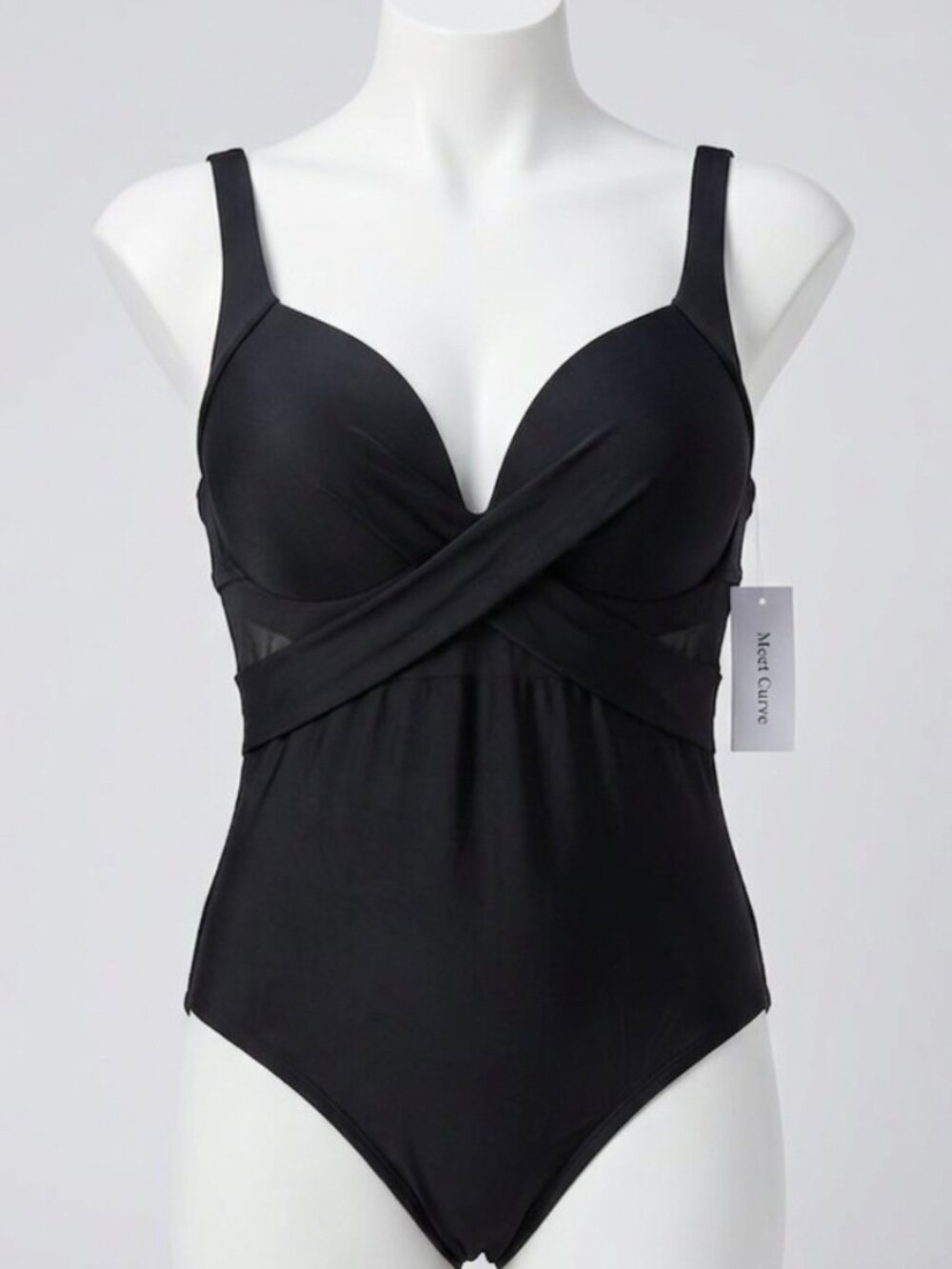 Meet Curve Cross Front V neck Black One Piece NWT L